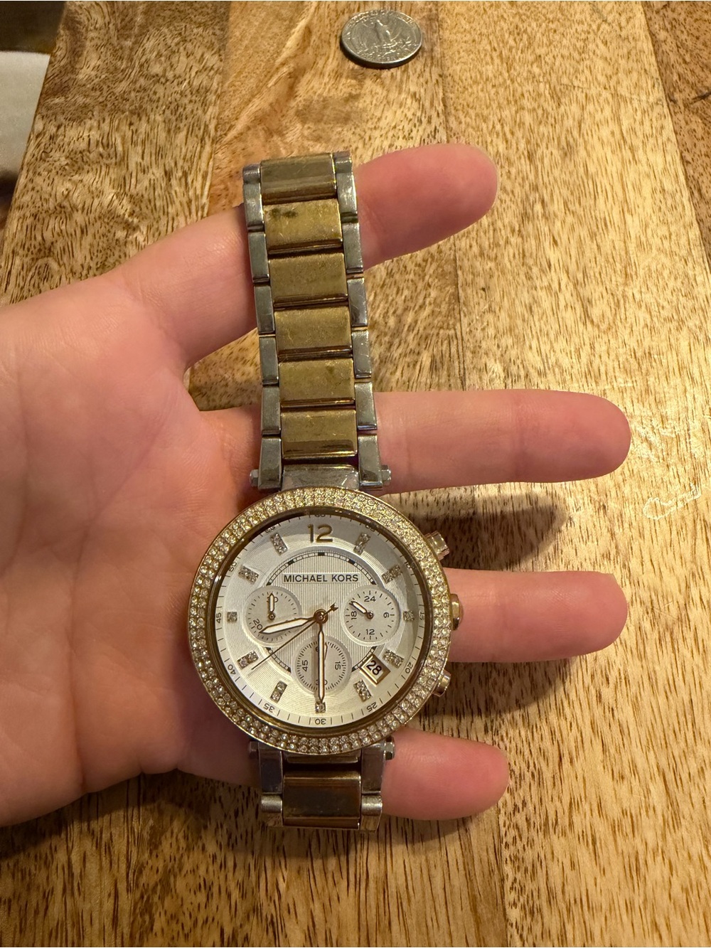 Michael Kors Two-Tone Gold and Silver Crystal Bezel Chronograph Watch